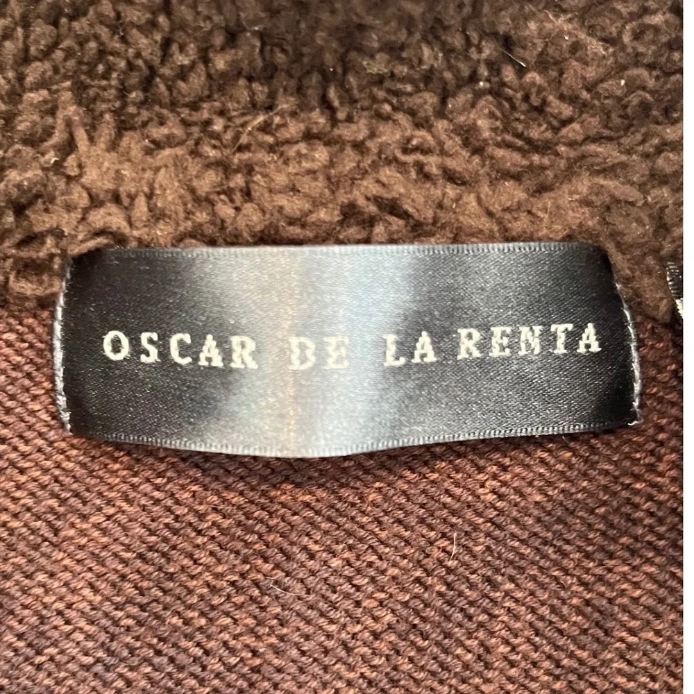 Oscar de la Renta Mens Quarter Zip Sweater Brown Ribbed Sherpa Large Cotton Knit
